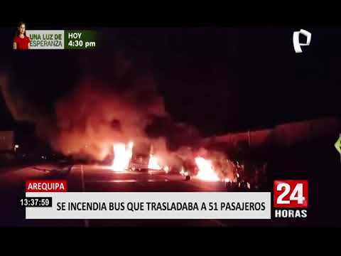 Arequipa: bus interprovincial con 51 pasajeros se incendió en plena carretera