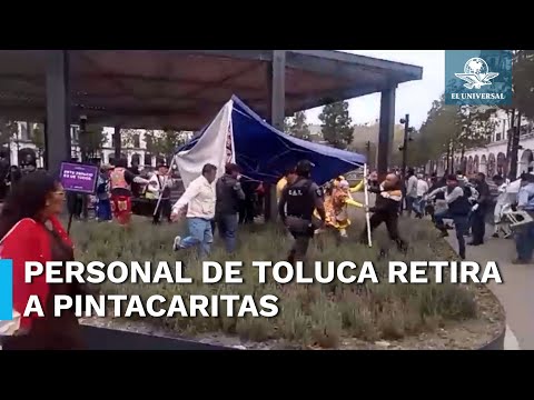 Personal de Toluca retiran a pintacaritas del centro de la  capital mexiquense