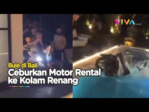NORAK! Sambil Tertawa Bule di Bali Ceburkan Motor Rental ke Kolam Renang