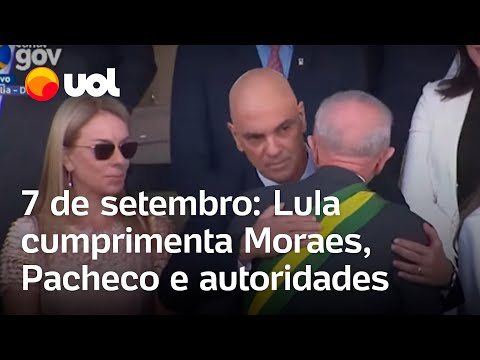 7 de setembro: Lula cumprimenta Moraes, Pacheco e outras autoridades no início do desfile