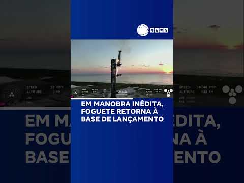 Foguete retorna à base de lançamento em manobra inédita.  #RecordNews