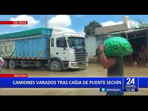 Ciclón Yaku: Decenas de camiones varados tras caída de puente Sechín en Áncash (1/2)