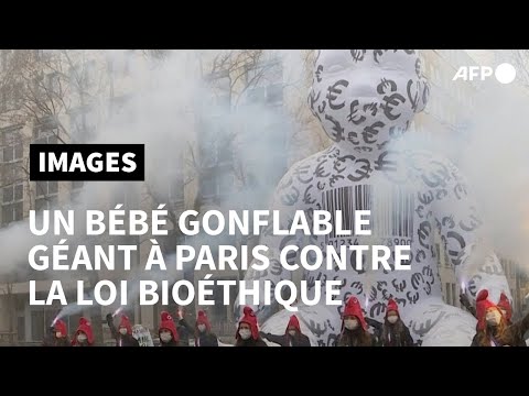 Loi bioéthique: la Manif pour tous déploie un bébé gonflable géant à Paris | AFP Images