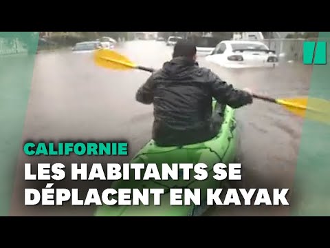 En Californie, après les inondations, ils se déplacent en kayak ou paddle