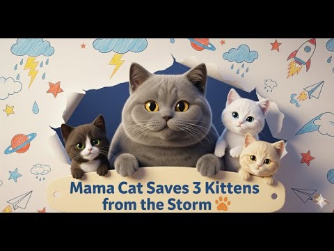 Mama Cat Saves 3 Kittens from Big Storm and Finds Shelter Together 🌧️🐱⛈️