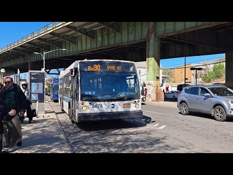 MTA: BX90 5 train shuttle bus action (weekday)