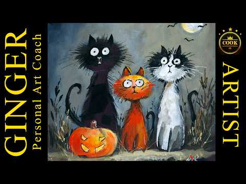 Halloween Cats | Acrylic Painting Tutorial for Beginners and Advanced Artists