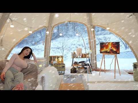 ❄️CAMPING IN SNOW WITH INFLATABLE TENTㅣSOUNDS OF SNOW