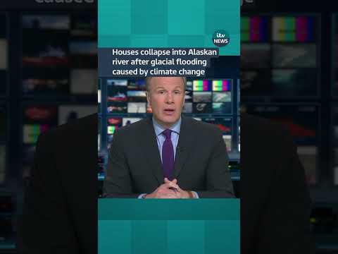 Houses collapse into Alaskan river after glacial flooding caused by climate change #ITVnews #news
