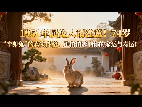 1951年屬兔人請注意！74歲“辛卯兔”的眞實性格，正悄悄影響你的家運與壽運！