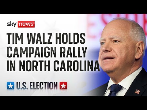 Watch live: Vice presidential nominee Tim Walz holds a campaign rally in North Carolina