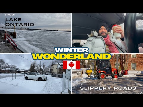 Winter Wonderland Canada | Frozen Lake Ontario | Slippery Roads😱 | Kiran Nation Vlogs