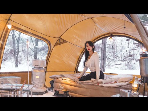 ❄ CAMPING IN THE ICE WORLD WITH A NEW COZY TENTㅣCAMP ASMRㅣSNOW CAMP