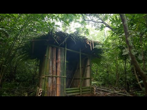 Solo camping, membangun rumah dari bambo di hutan I ASMR