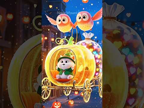 Cute Wizard Kitten Delivers Candy on a Magical Pumpkin Carriage for a Fun Halloween Night #cat #cute