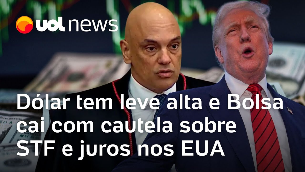 Dólar tem leve alta e Bolsa cai; sanção a Moraes, decisão de Dino e juros nos EUA afetam mercado