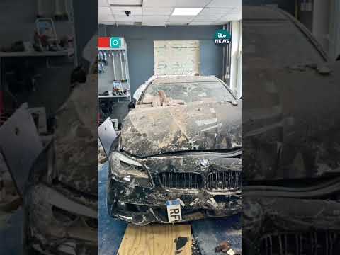 BMW crashes into shop in Warrington after 'doing doughnuts in the car park' #news #bmw #warrington
