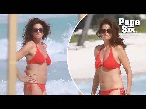 Cindy Crawford, 58, shows off her chiseled bod in red bikini while on vacation in Mexico