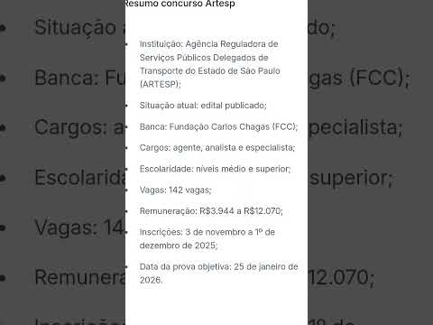 #ARTESP - RESUMO NOVO EDITAL#