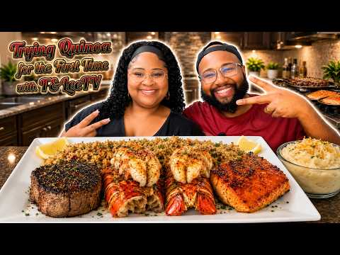 FILET MIGNON & LOBSTER WITH SALMON MUKBANG + TRYING QUINOA FOR THE FIRST TIME T&LEETV