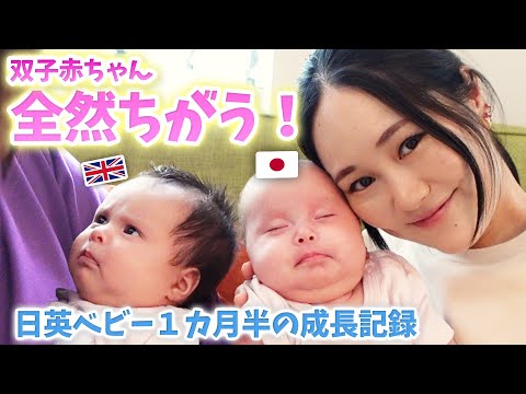 【生後6週間でこんなに成長！】双子姉妹だけど髪の量に質、お肌の色、体型まで違ってフシギ😳 | 日英ベイビーズ🇬🇧🇯🇵