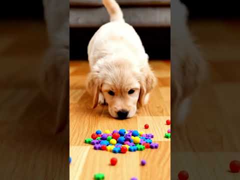 puppies playing with colorful plastic beads🐶✨ #marblerunandmore #dog #reverse #Shorts