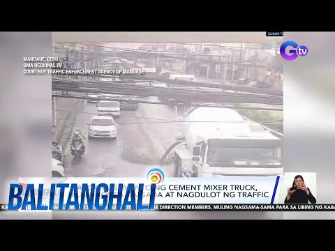 Kargang semento ng cement mixer truck, bumuhos sa kalsada at nagdulot ng traffic... | Balitanghali