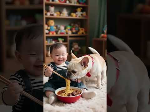 Adorable Baby and French Bulldog 🐶 | The Dog Eats Better Than Me 😂 | Early Learning for Kids #cute