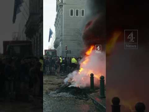 Farmers light fires and throw eggs at EU parliament