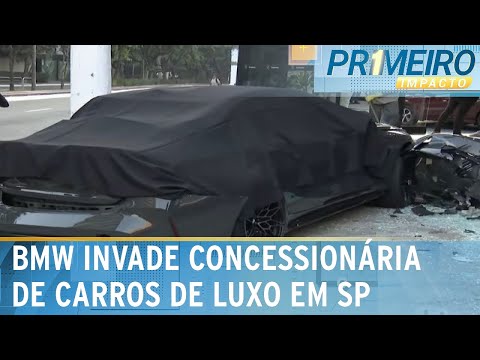 Carro de luxo invade concessionária e estilhaça a fachada em SP | Primeiro Impacto (26/07/24)