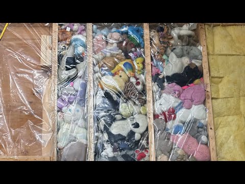 115 stuffed animals found hidden behind wall during renos now being donated around world