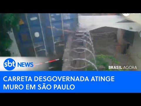 Carreta desgovernada atinge muro em São Paulo