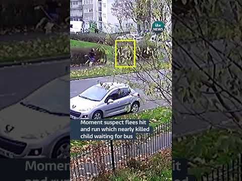 Moment suspect flees hit and run which nearly killed child waiting for a bus.