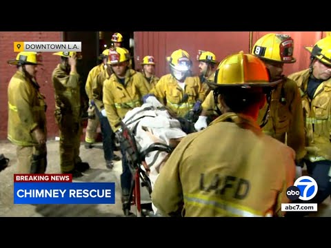 Man rescued after climbing down chimney of 4-story building in Los Angeles