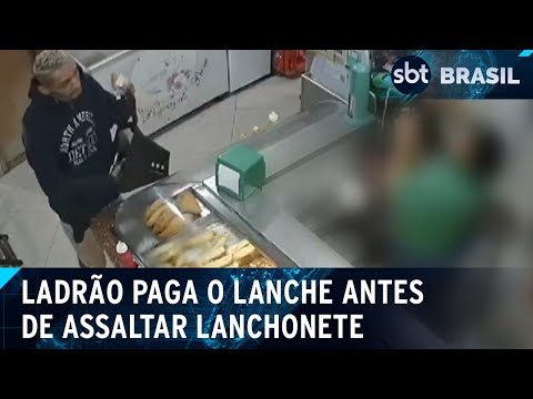 Ladrão faz “boquinha” antes de assaltar lanchonete no Rio de Janeiro | SBT Brasil (31/05/24)