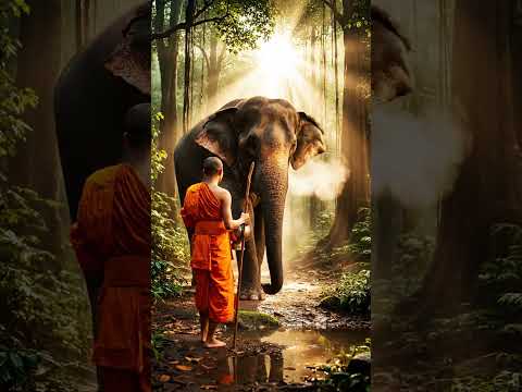 ASMR Monk on Forest Pilgrimage Meets Elephant – Sacred Respect