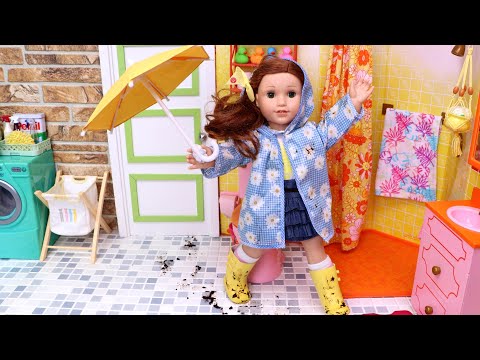 Doll Cleaning the Mess after the Rain!