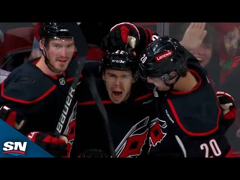 Logan Stankoven Tips In First Goal in Hurricanes Debut Past Jets Connor Hellebuyck