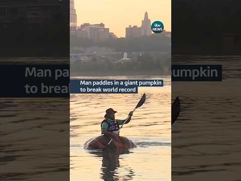 Man breaks pumpkin paddling record #itvnews #fall #autumn #pumpkin #worldrecord