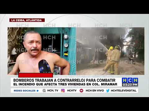 Tres viviendas consumidas por las llamas de un fuerte incendio en la colonia Miramar en Ceiba
