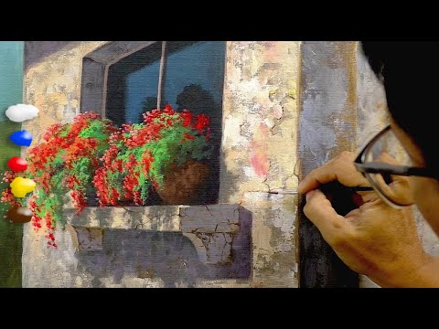 How to Paint Old Concrete Window in Acrylics / Time-lapse / JMLisondra