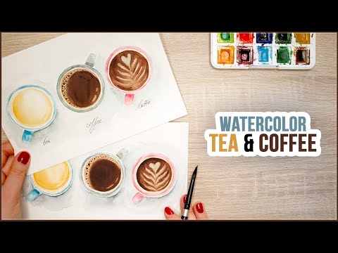 How to Paint a Cup of Coffee and Tea with Watercolors | Creative Saturday Live Painting Session #4