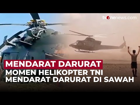 Detik-Detik Helikopter TNI AD Mendarat Mendadak di Persawahan Warga