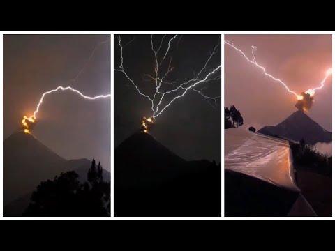 Tormenta de rayos cae sobre volcán en erupción y queda grabado en cámaras