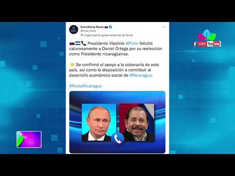 Presidente Vladímir Putin felicitó al Presidente Daniel Ortega por su reelección