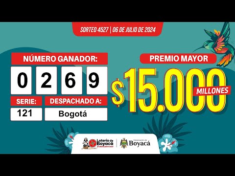 Premio Mayor Lotería de Boyacá #CanalTelesantiago Sorteo 4527 #CanalTelesantiago 06 de julio 2024