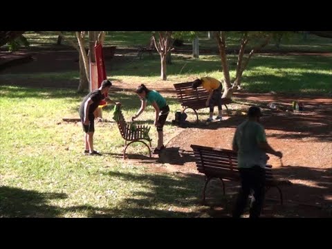 Jóvenes hermosean el Parque de la Ciudad en Encarnación