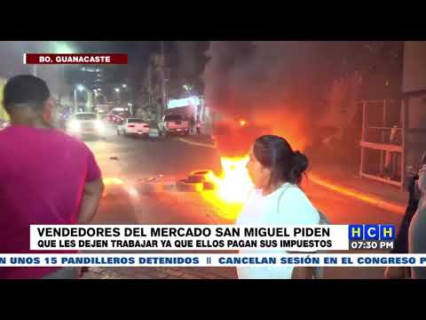 Con quema de llantas vendedores del mercado San Miguel protestan por desalojo en la capital
