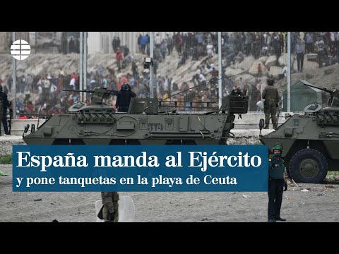 El Ejército toma la playa de Ceuta y sitúa tanquetas a la altura de la valla