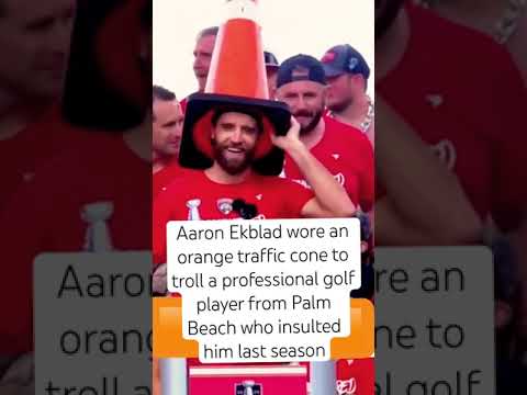 Aaron Ekblad wore an orange traffic cone over his head to troll as fan who insulted him last year.